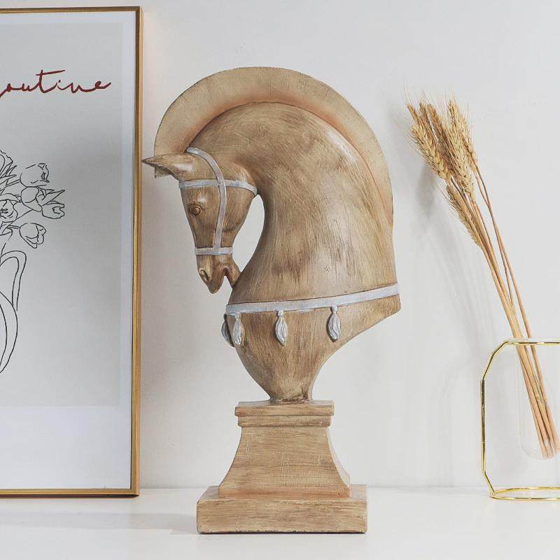 热销欧式仿木纹马摆件跨境创意家居装饰轻奢软装摇摆马卧室书房童