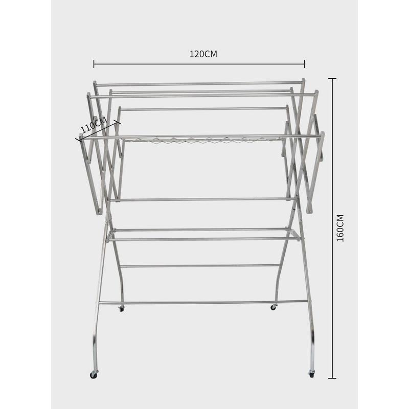 不锈钢晾衣架落地折叠室内翼型立式多杆晾衣架晾晒被架阳台移动架