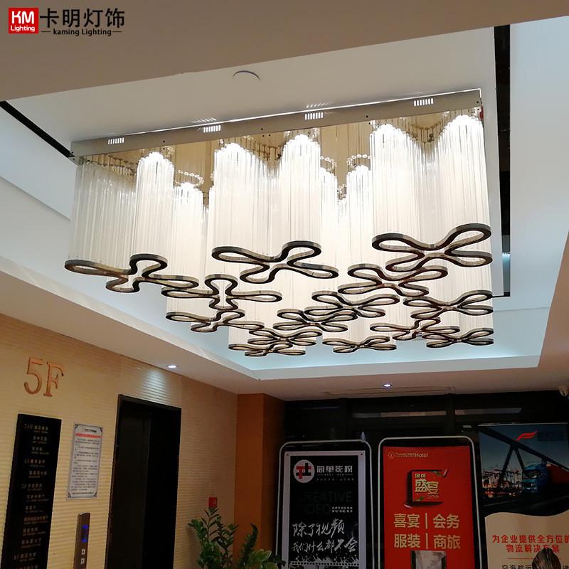 豪华酒店大厅长方形吸顶灯售楼部玻璃棒ktv别墅工程水晶灯具
