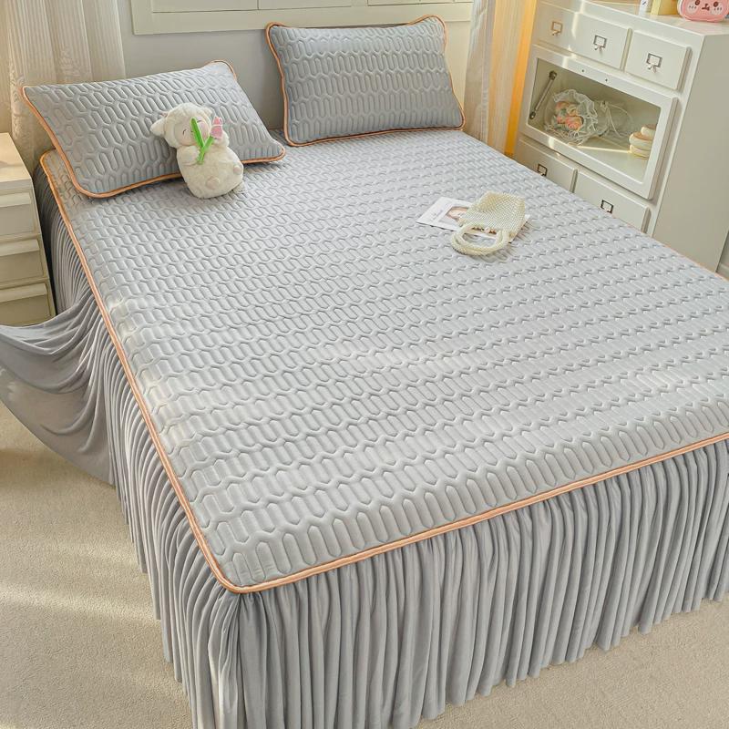 9v7t2024年新款丝感凉冰丝乳胶凉席床裙款三件套单双人可折叠可机