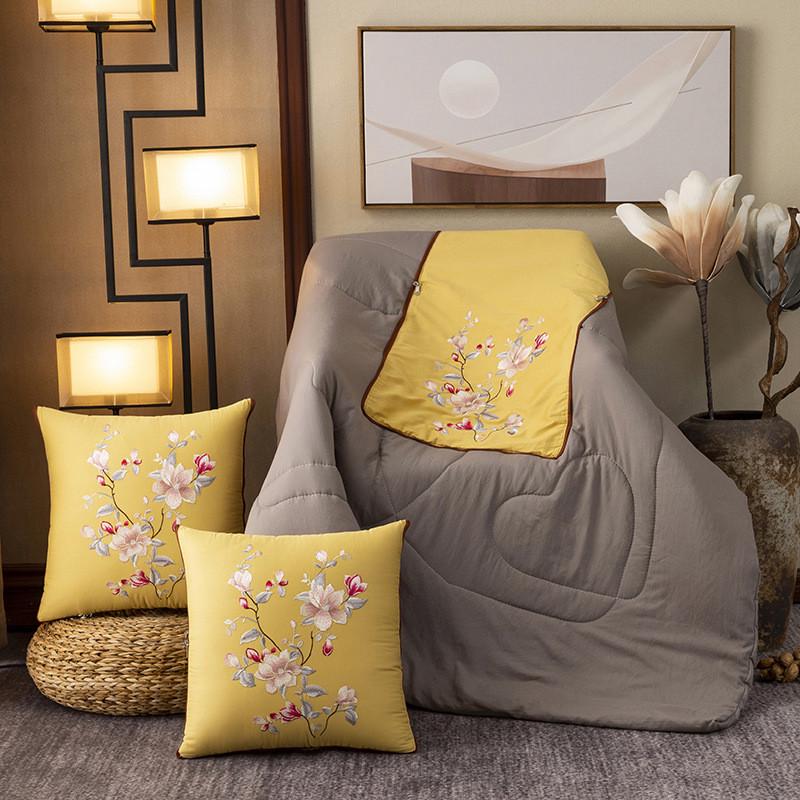 新中式抱枕靠垫中国风客厅沙发靠枕刺绣抱枕套办公室两用被子腰枕