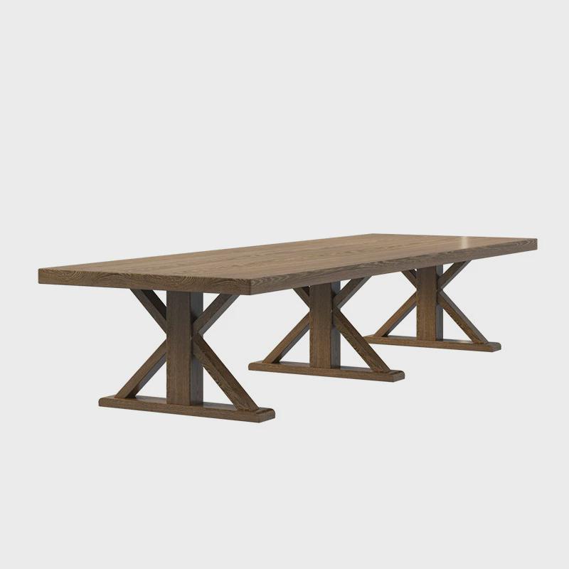 美式实木会议桌长桌loft办公室职员长条工作台公司洽谈桌椅培训