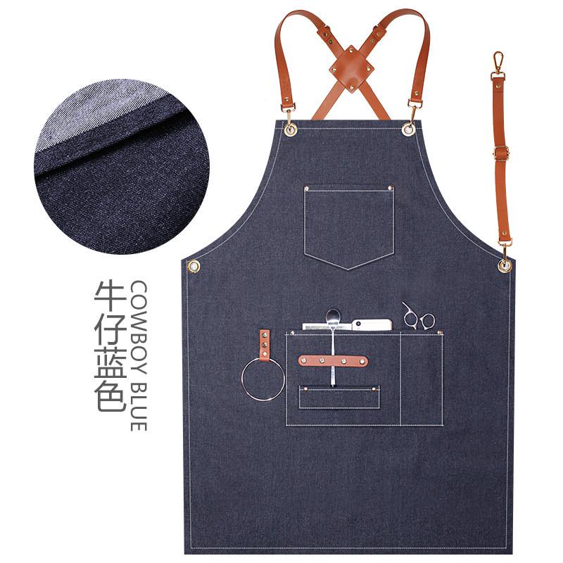 加厚帆布围裙定制logo理发店时尚批发绘画工作服围裙牛仔背带