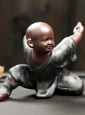 v3fp紫砂茶宠中式功夫小和尚手工陶瓷人物大号家居玄关酒柜工艺品