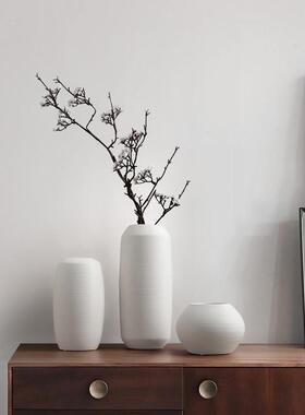 贝汉美侘寂风创意客厅干花插花花器白色拉丝陶瓷花瓶摆件家居饰品