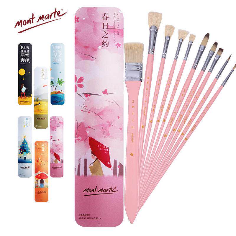 蒙玛特猪鬃水粉画笔10支套装铁盒排笔丙烯油画扇形刷排笔绘画刷子