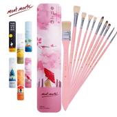 排玛特猪鬃水粉画笔10支套装 铁盒扇形笔丙烯油画蒙刷排笔绘画刷子