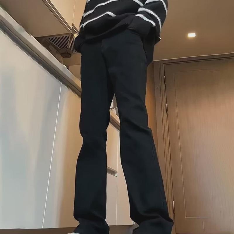 cleanfit纯黑色软牛仔裤男款修身弹力vibe美式裤子高街直筒微喇裤