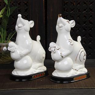 饰品风水摆设 陶瓷十二生肖摆件红色鼠牛虎兔龙蛇马羊猴鸡狗猪家装
