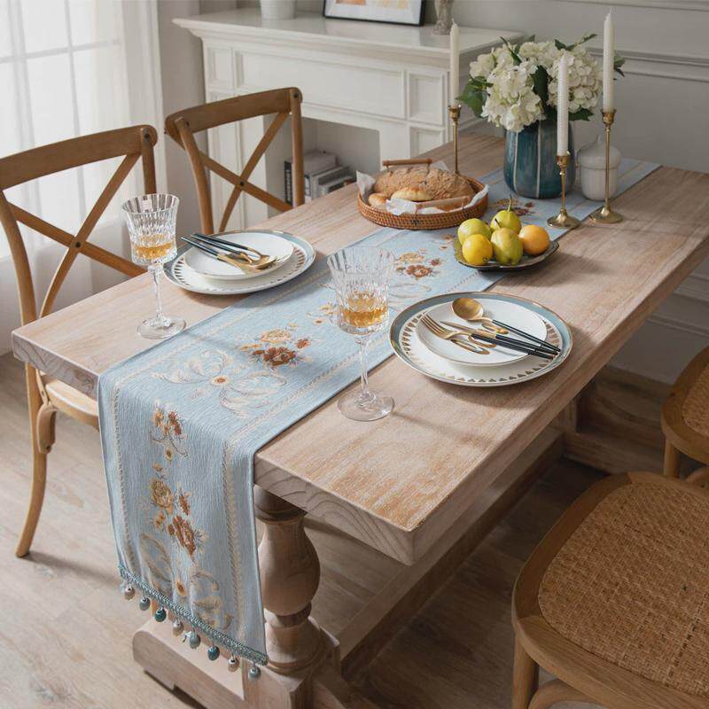 欧式复古花桌旗雪尼尔珠子桌旗桌布涤纶定制家用床尾巾斗柜盖巾