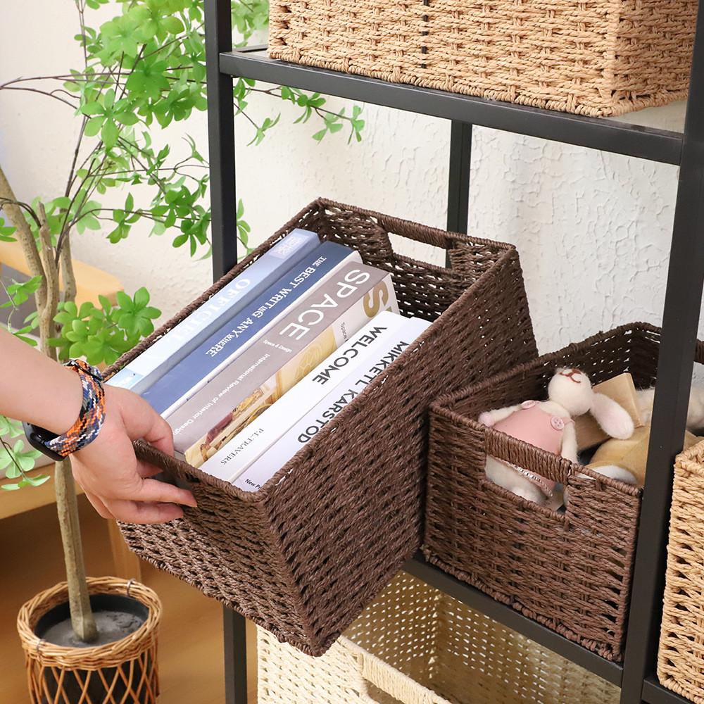 日式简约收纳筐藤编桌面置物架家用抽屉杂物储物箱整理收纳盒篮子