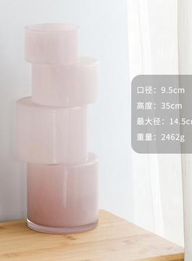 样板房轻奢透明彩色竹节玻璃花瓶客厅现代会所设计师装饰花器摆件