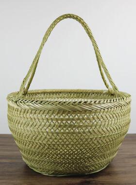 GZ6M手工竹编竹篮子手提篮小竹篮水果菜篮鸡蛋篮厨房收纳筐家用圆