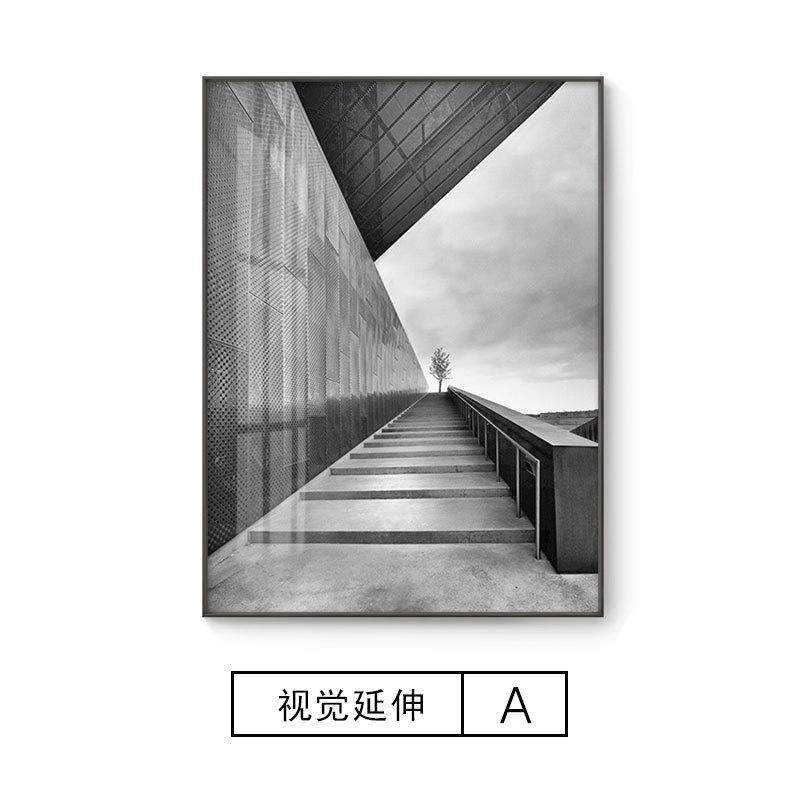 工业风黑白灰装饰画入户玄关画走廊壁画过道挂画客厅大尺寸落地画图片
