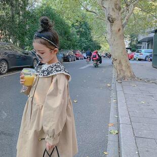 女童法式风衣秋季中大童翻领泡泡袖大衣儿童学院风外套潮