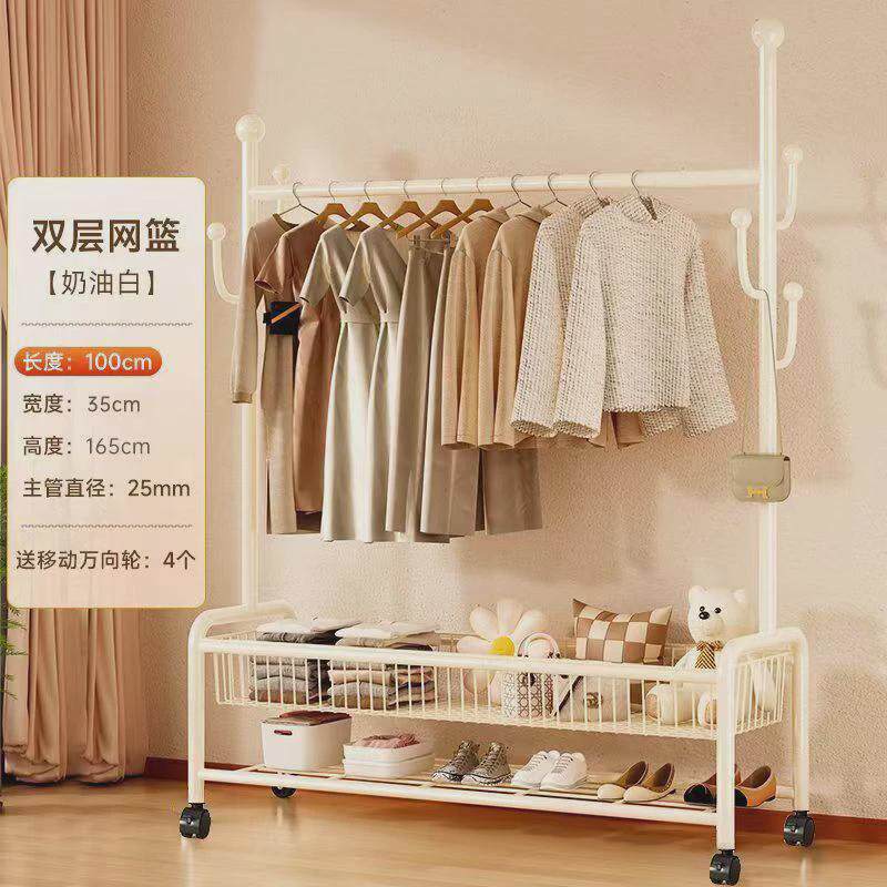 衣帽架卧室落地晾衣架室内简易杆衣帽架可移动阳台挂衣架落地衣架