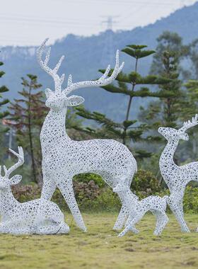 热销户外不锈钢蒲公英雕塑铁艺发光金属地产草坪梅花鹿摆件景观装