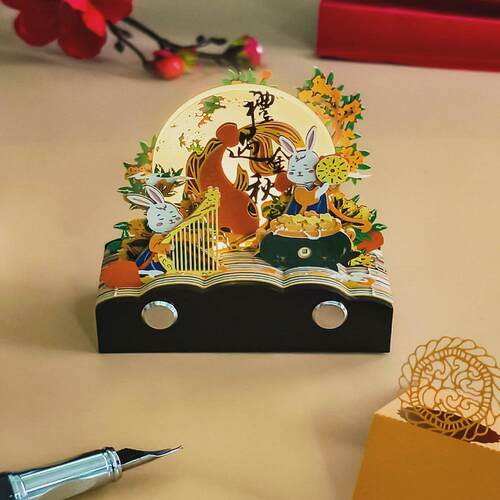 节日礼品3d立体便签本可手撕新品雕纸摆件中秋节创意立体小夜灯