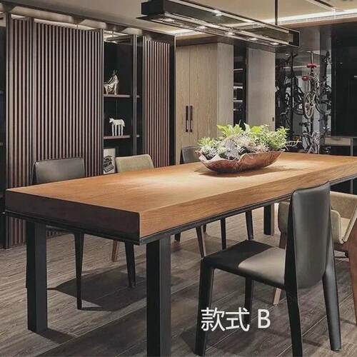 LOFT美式复古实木洽谈会议桌长方形书桌餐桌工业风办公桌大班台