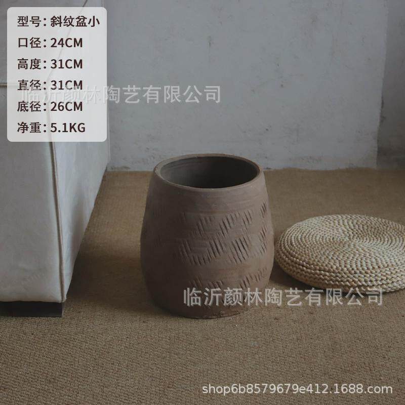 侘寂风瓦盆仿古土组合落地大花盆民宿装饰粗陶花瓶中式陶盆陶盆