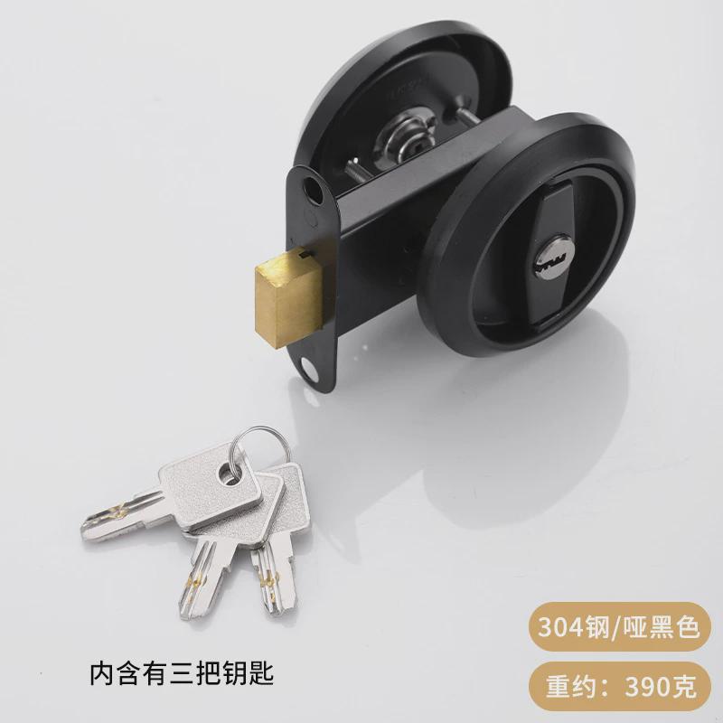 304不锈钢隐形门锁带钥匙卫生间暗门嵌入式拉环背景墙圆形拉手