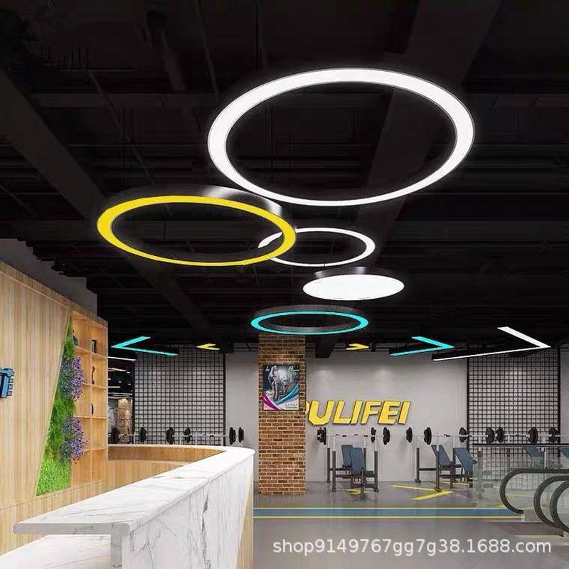 led圆形圆环吊灯办公室健身房台球环形造型灯商场超市圆圈工业风