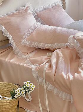 9WOR法式小贵妇︱轻奢天丝提花蕾丝四件套公主风裸睡丝滑夏季床上