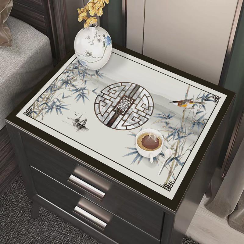 新中式床头柜垫子防水防烫桌布PVC桌垫布中国风角几方几防尘盖布