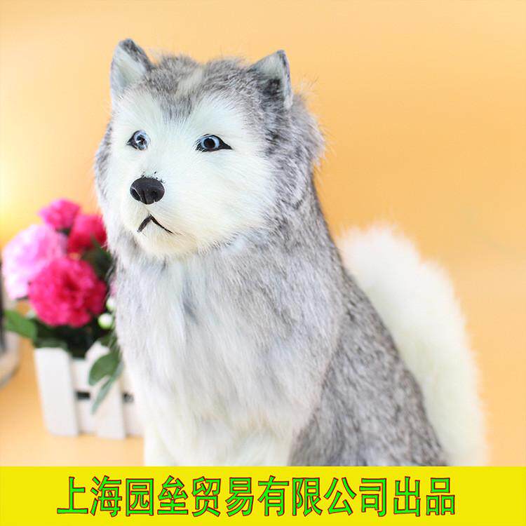 仿真狗动物礼品饰品桌面摆件仿哈士奇阿拉斯加雪橇犬黑色雪橇