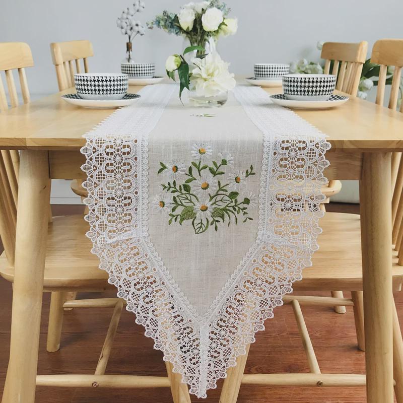eq4f简约田园中式蕾丝花边刺绣轻奢长条茶几电视柜床头柜盖布餐桌