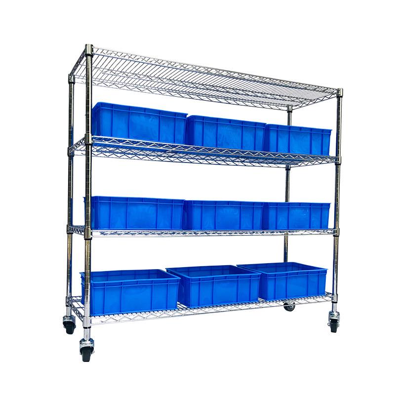 仓库架子镀铬轮色移动置物架带不锈钢物料架线网金属镂空货架周转