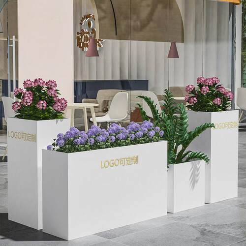 简约现代户外不锈钢花箱广场长方形隔断花槽商业花方形铁艺园区钵
