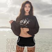 厂家直销泳衣女潜水服套头蝙蝠上衣运动背心带兜平角裤 黑色长裤