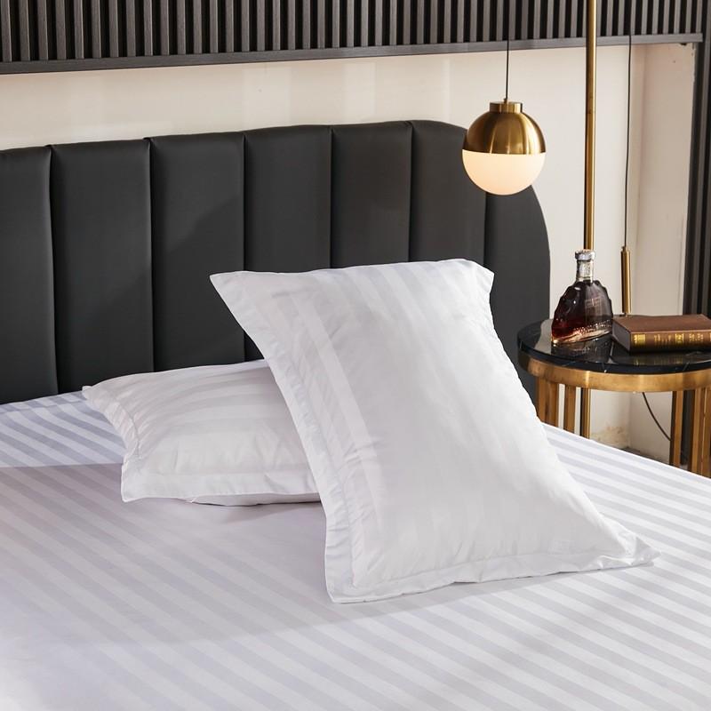酒店四件套宾馆民宿缎条床单被套白色宾馆床上用品四件套酒店布草