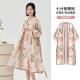 系带睡袍睡裙家居服 休闲七分袖 顶呱呱浴袍女春夏季 纯棉印花中长款