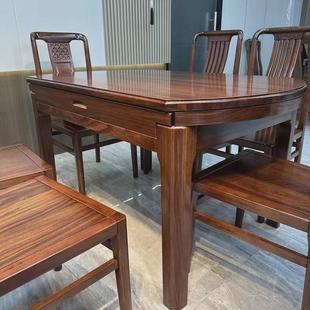客厅圆形可伸缩一体全实木圆桌 乌金木高档餐桌椅组合方圆两用中式