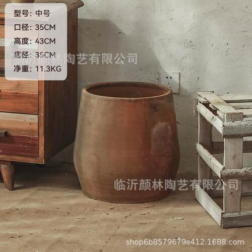 复古色陶盆侘寂风花盆土陶盆粗陶瓶民宿装饰陶盆花瓶落地大花盆