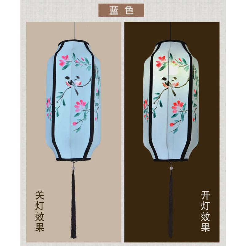 新中式创意仿古手绘长灯笼火锅店茶楼酒店装饰布艺铁艺吊灯餐厅