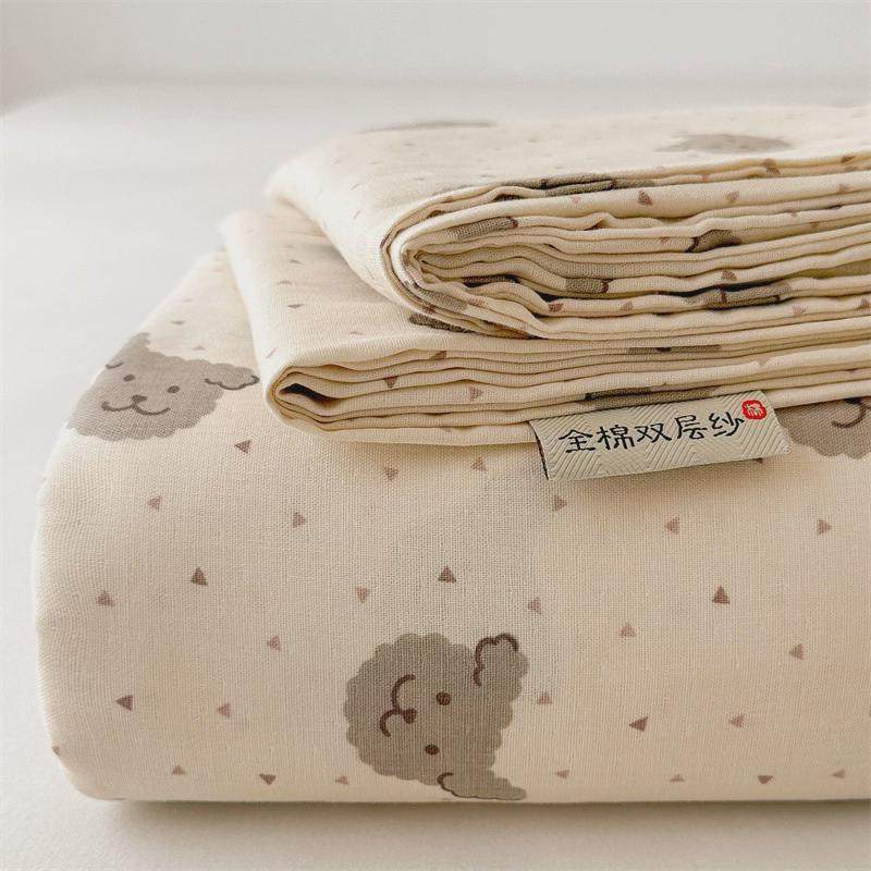 韩版卡通小碎花全棉双层纱床笠单件枕套三件套单双人床席梦思床罩