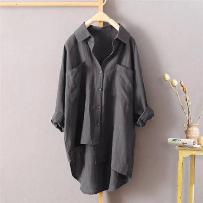 Spring Autumn Women Midi Long Blouse ops Casual Loose Cotton