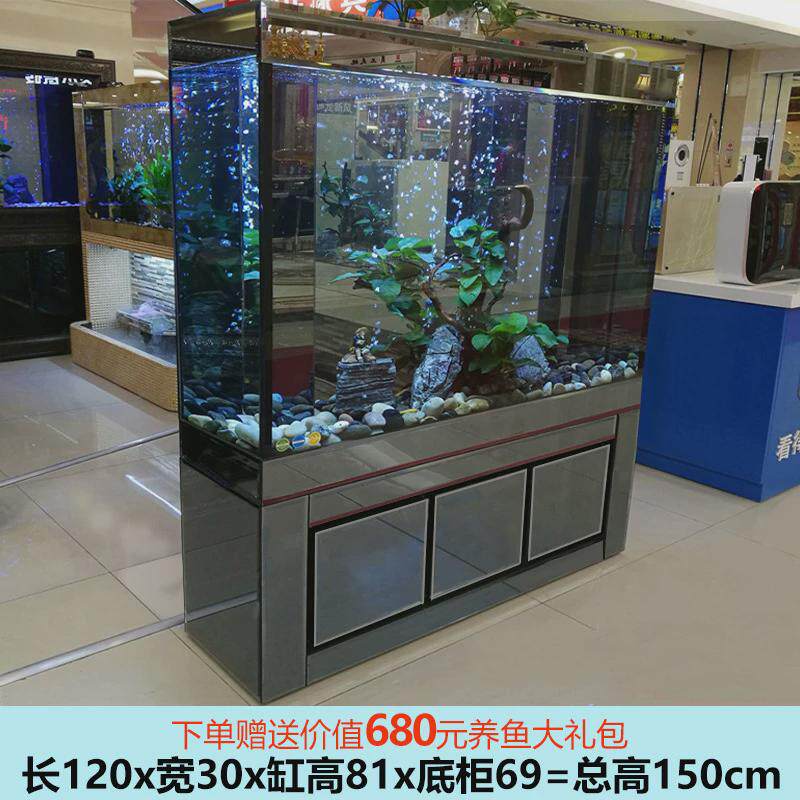 生态鱼缸客厅大型家用水族箱隔断墙过滤落地免换水白玻璃金鱼缸