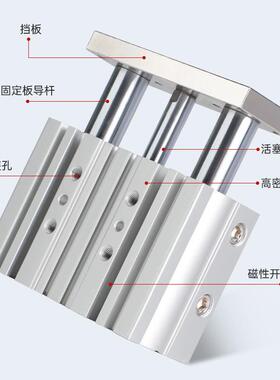 MGPM三杆三轴气缸12x25-16x50-25x150可调缓冲带导杆气缸