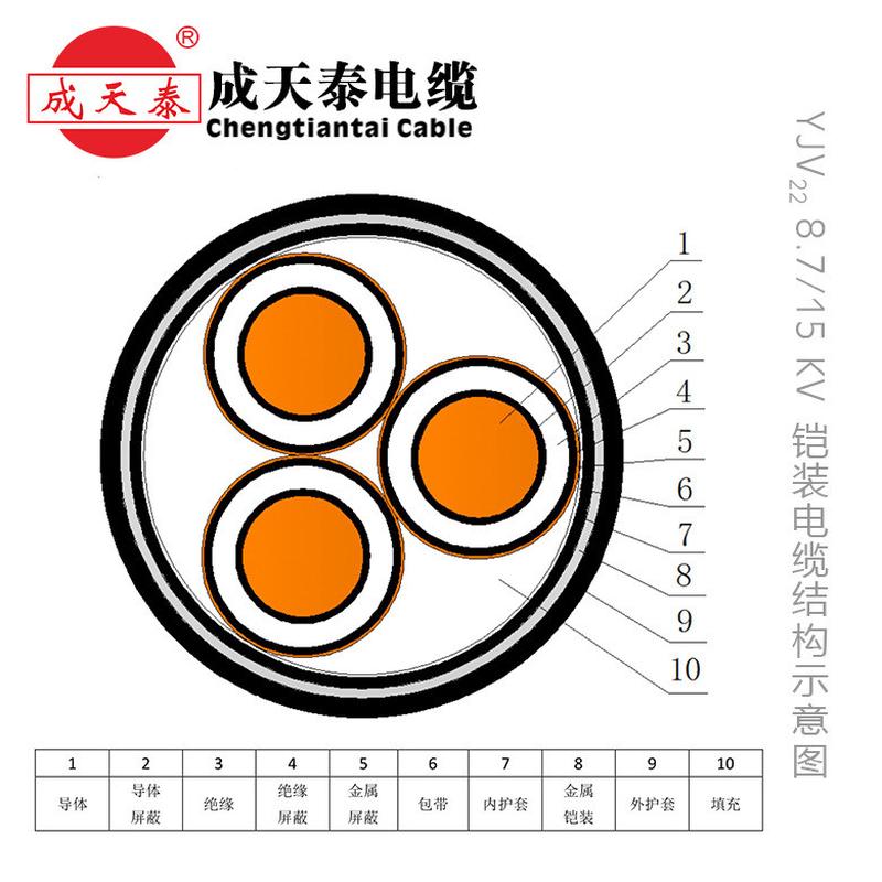 成天泰电缆10kv交联电缆（型阻燃）zrc-yjv228.7/15kv