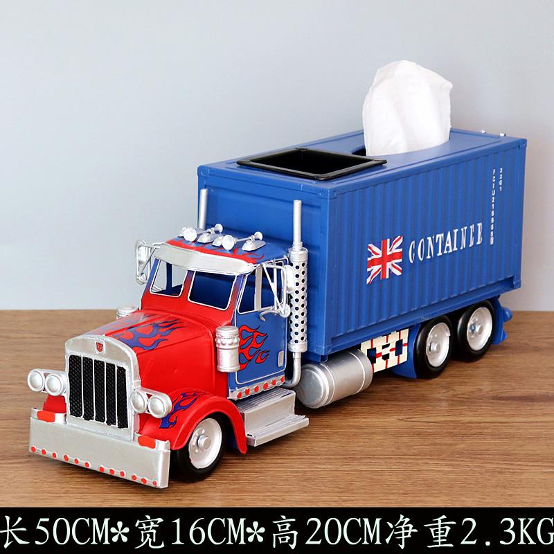 欧酷复古手工金属铁艺擎天柱卡车模型餐纸巾盒客厅摆件家居装饰品