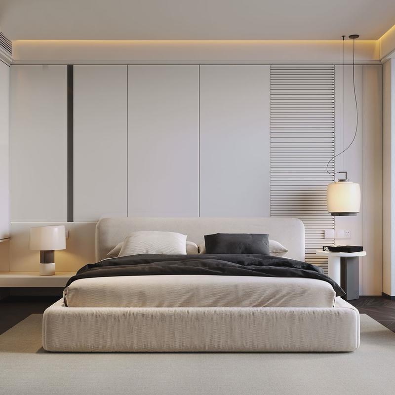 卧室简约现代沙发客厅床头电视轻奢硬包背景墙软包护墙板奶油风