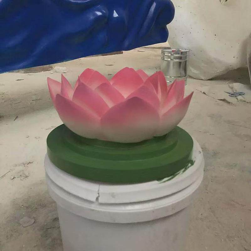 制作玻璃钢莲花喷泉树脂彩绘仿真喷水荷花流水涌泉雕塑小品摆件
