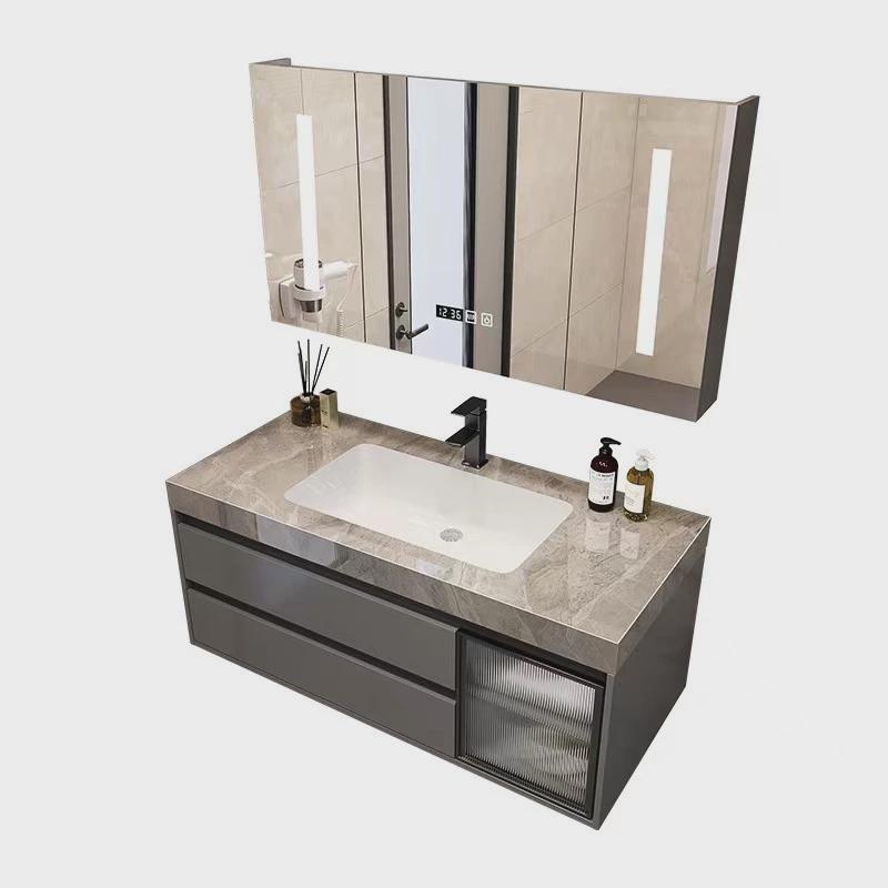 高端洗脸板陶瓷无缝一体盆洗漱台实木浴室柜组合卫生间洗手岩台盆