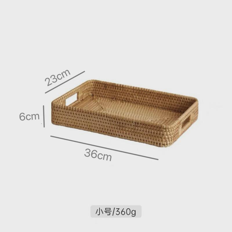 秋藤编收纳家用水果篮客厅长方形托盘果盘面包蔬菜柳编收纳筐茶盘