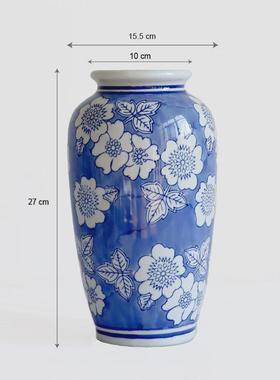 景德镇陶瓷花瓶新中式手绘插花青花瓷花瓶水培复古器客厅装饰摆件