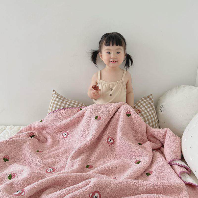 kbq1软绵绵~抹茶绿婴幼儿午睡刺绣盖毯儿童幼儿园毛毯小毯子汽